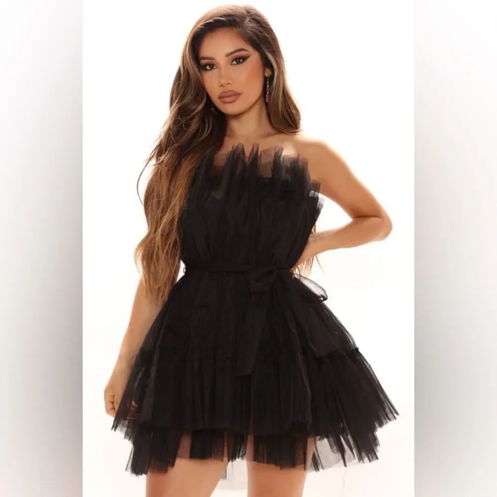 Fashion Nova Black Tulle Mini Dress Women’s XS NWT Sleeveless Flare Skirt